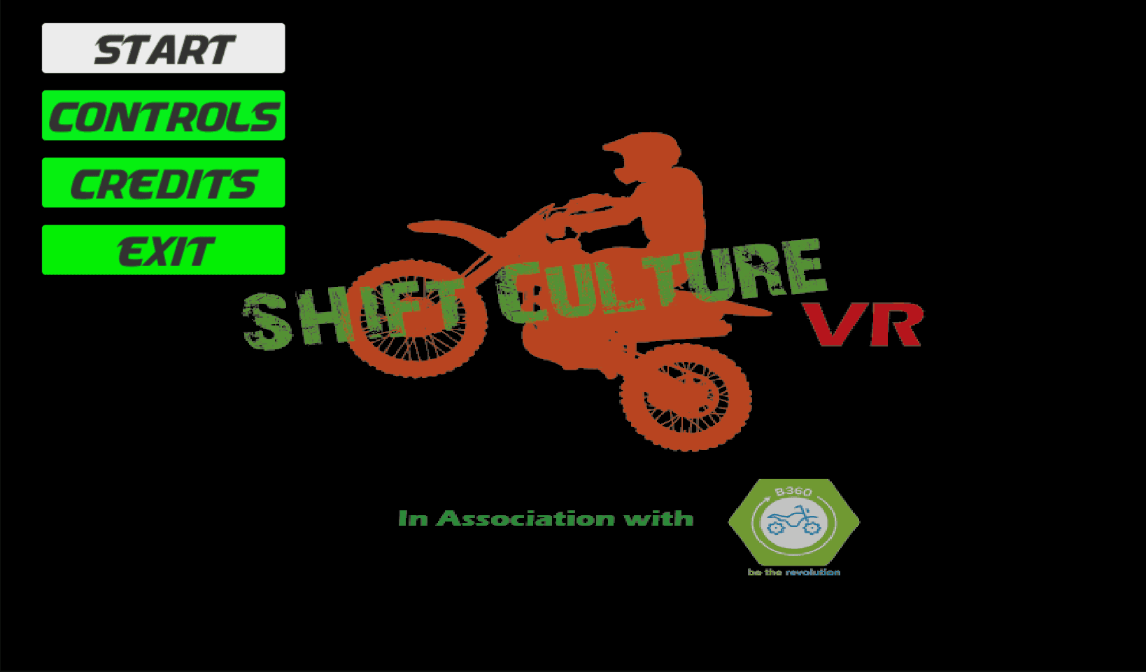 Main menu interface for the VR prototype