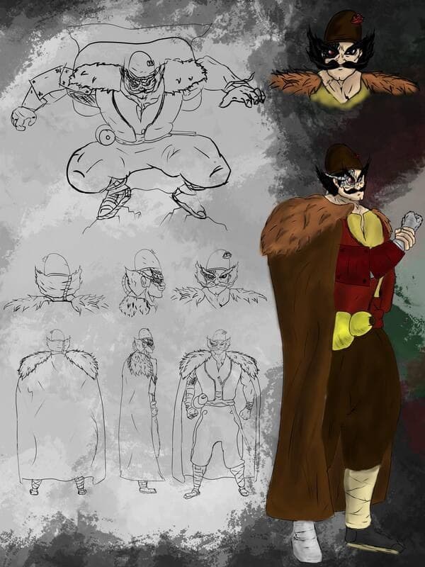 Character sheet — sketch to colour