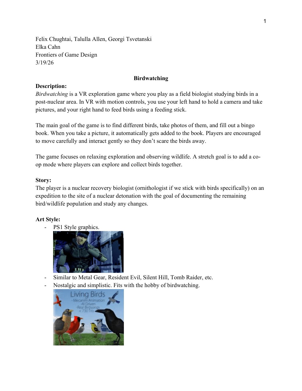 Opening page of the Birdwatching project planning document