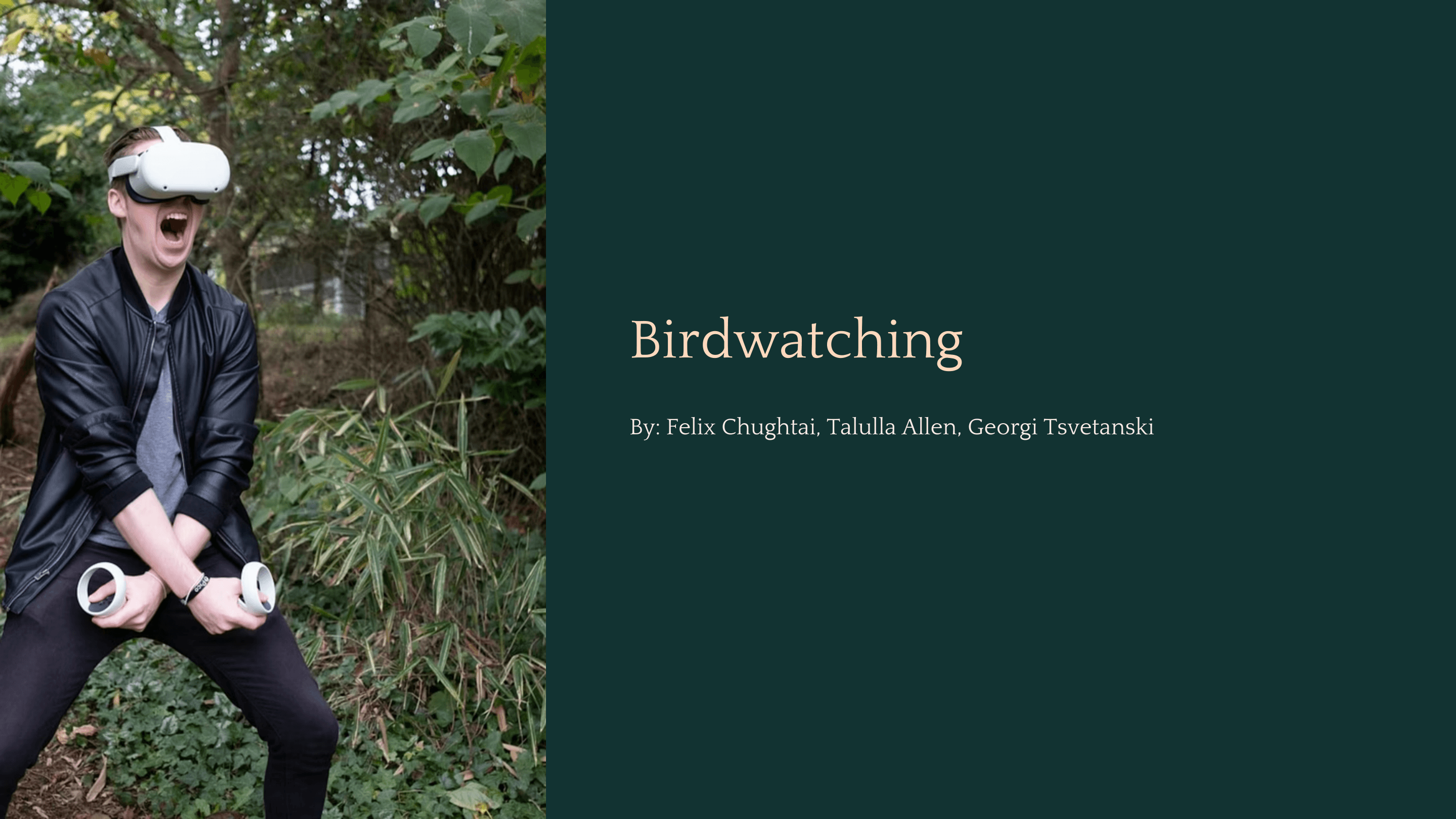 Birdwatching project cover slide with the student team and project title