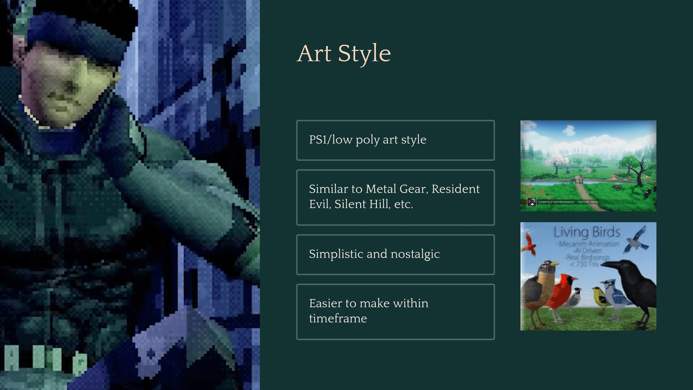 Birdwatching low-poly art direction slide