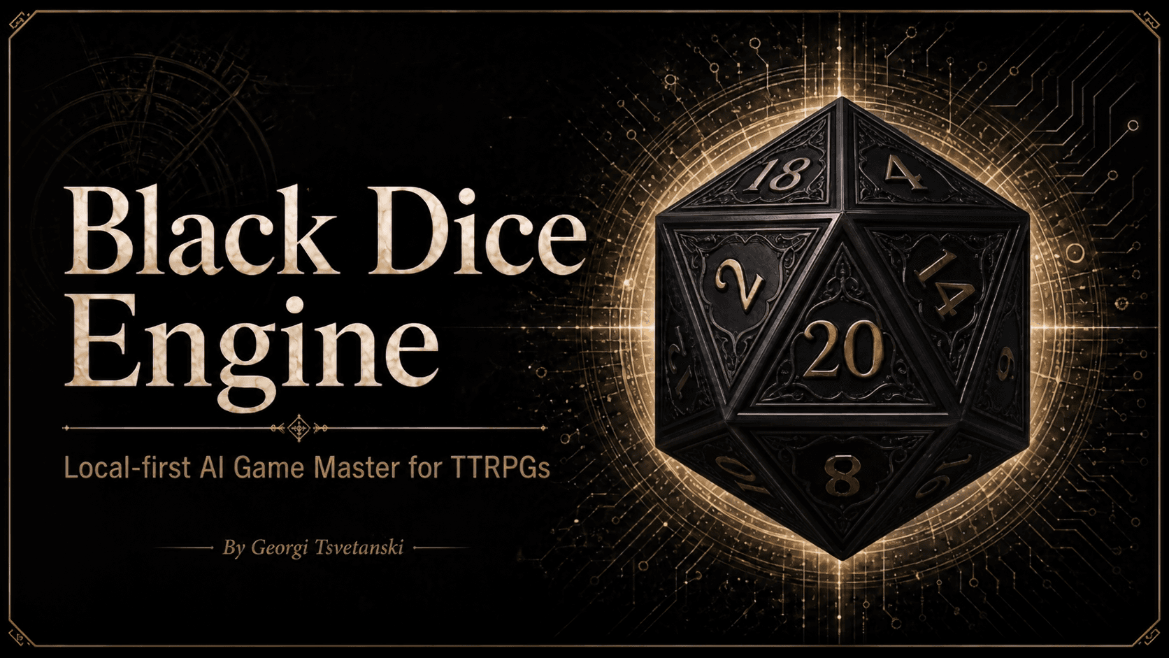 Black Dice Engine banner showing a dark fantasy character and black dice branding