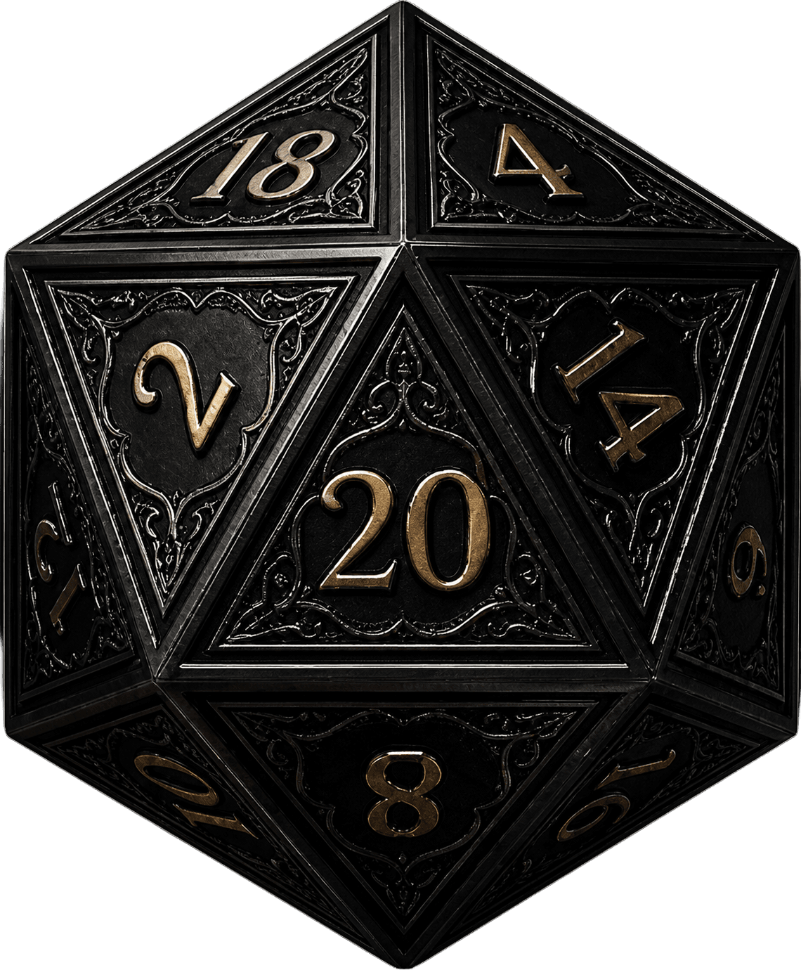 Black Dice Engine black D20 logo render