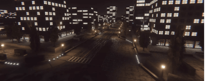 Night city street layout from Drift Immersive GDD used for road-boundary and collision-planning reference