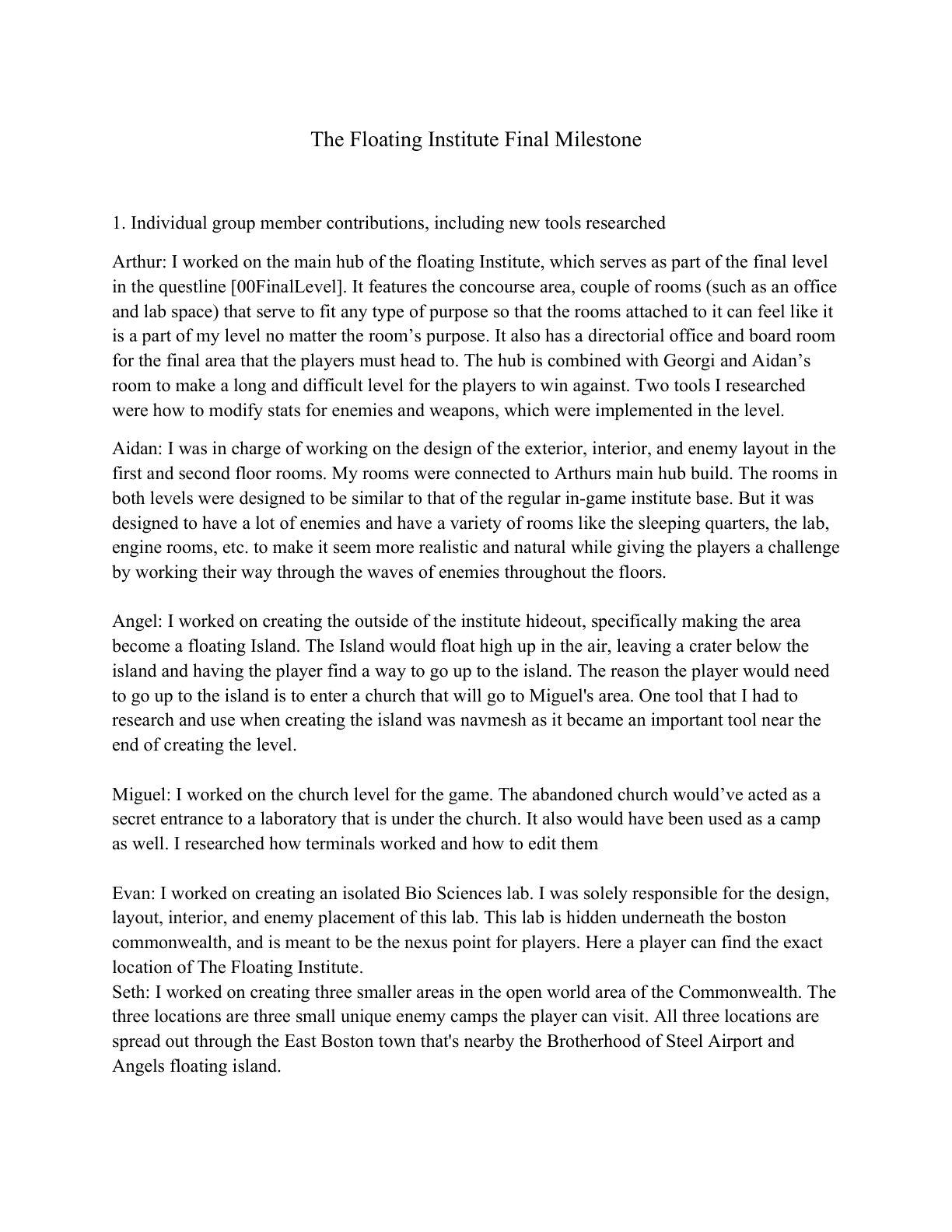 Floating Institute final milestone report opening page