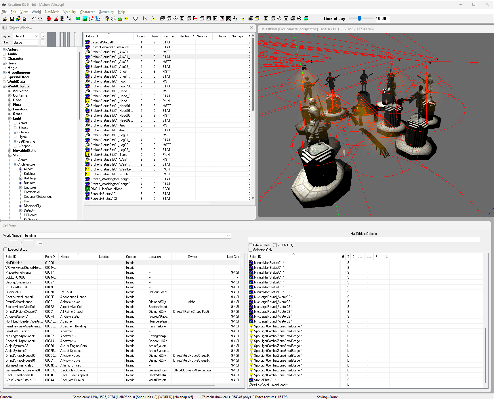 Hall of Idols full Creation Kit scene with object and lighting setup