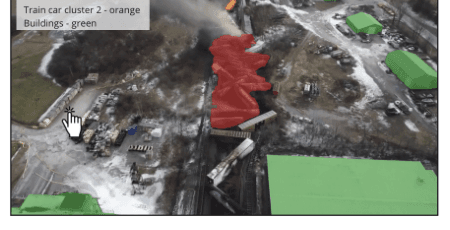 Simulation evidence concept showing 3D reconstruction with annotated evidence markers