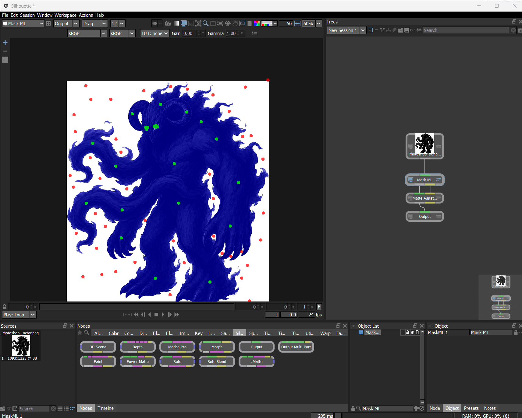 Silhouette Mask ML matte setup for Dahaka art separation