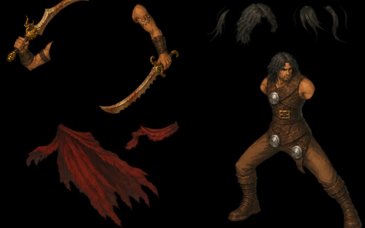 Prince of Persia character sheet after background removal in the ComfyUI cleanup workflow