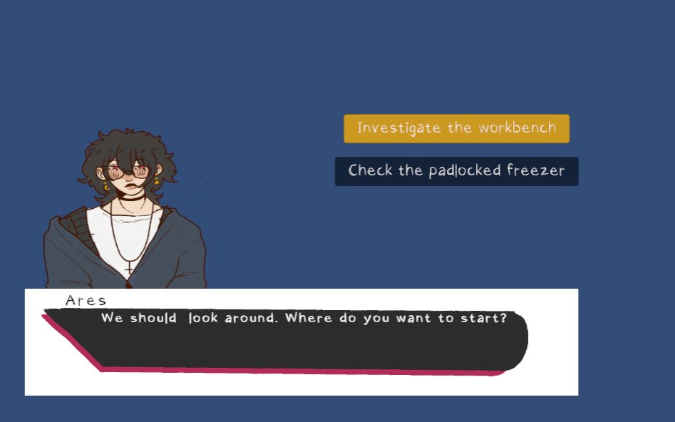 Horror VN Kit scene with a character and two branching choices