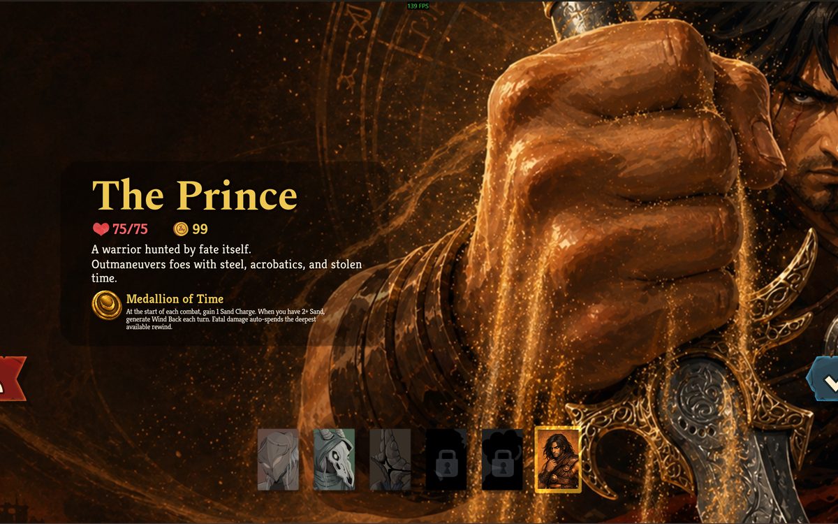 Prince of Persia mod character select screen in Slay the Spire 2