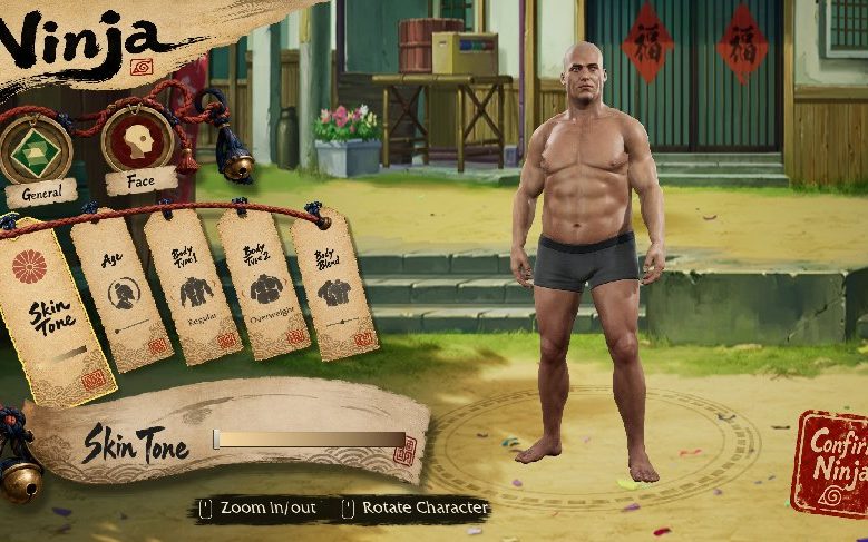 Shinobi Story 2 character creator with hanging talisman menus